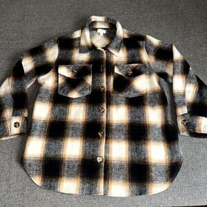 Time and Tru Shirt Jacket Shacket Women’s L 12-14 Brown Black Plaid Casual